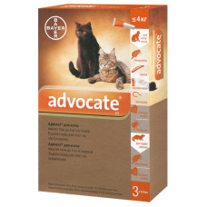 Краплі від бліх, кліщів і глистів для котів до 4 кг Bayer Advocate, 3 піпетки Краплі від бліх, кліщів і глистів для котів до 4 кг Bayer Advocate, 3 піпетки