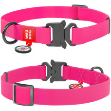 Нашийник для собак WAUDOG Waterproof з QR-паспортом, водостійкий, металева пряжка-фастекс, рожевий