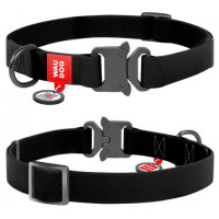 Ошейник для собак WAUDOG Waterproof с QR-паспортом, водостойкий, металлическая пряжка-фастекс, черный