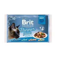 Вологий корм для кішок Brit Premium Cat Dinner Plate Fillets Gravy pouches 340 г (асорті з 4 смаків «Обідня тарілка» в соусі) (111256/415)