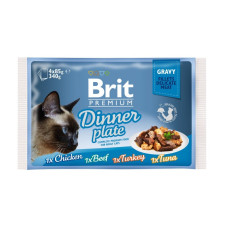 Вологий корм для кішок Brit Premium Cat Dinner Plate Fillets Gravy pouches 340 г (асорті з 4 смаків «Обідня тарілка» в соусі) (111256/415) Вологий корм для кішок Brit Premium Cat Dinner Plate Fillets Gravy pouches 340 г (асорті з 4 смаків «Обідня тарілка» в соусі) (111256/415)